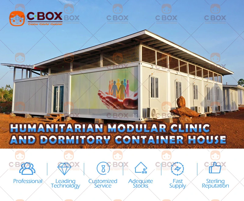 modular container building for humanitarian aid